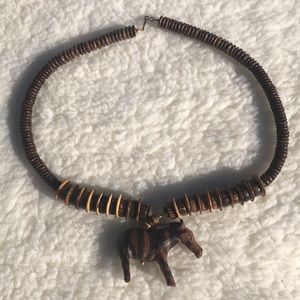 Wooden Beaded Necklace with Zebra Pendant